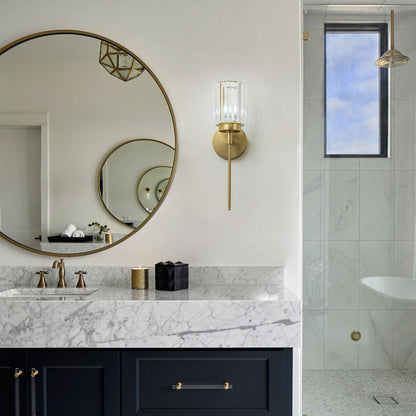 Applique murale moderne dorée à intensité variable, style cylindre glamour pour salle de bain, en cristal, pour meuble-lavabo