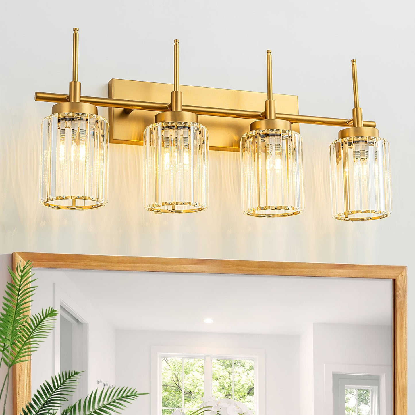 Applique murale moderne dorée à intensité variable, style cylindre glamour pour salle de bain, en cristal, pour meuble-lavabo