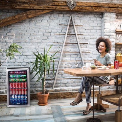 Réfrigérateur à boissons Newair d'une capacité de 126 canettes, mini-réfrigérateur avec porte vitrée et étagères réglables, en acier inoxydable