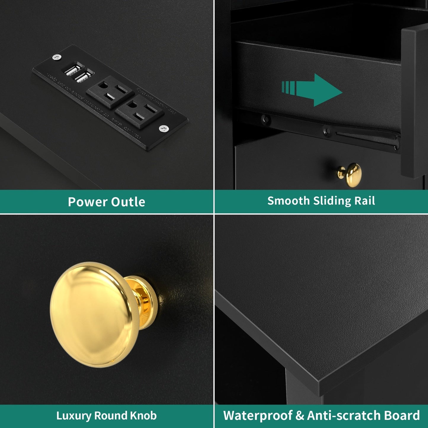 Ensemble de 2 tables de chevet avec station de charge Table d'appoint avec 2 tiroirs avec ports et prises USB Table de chevet