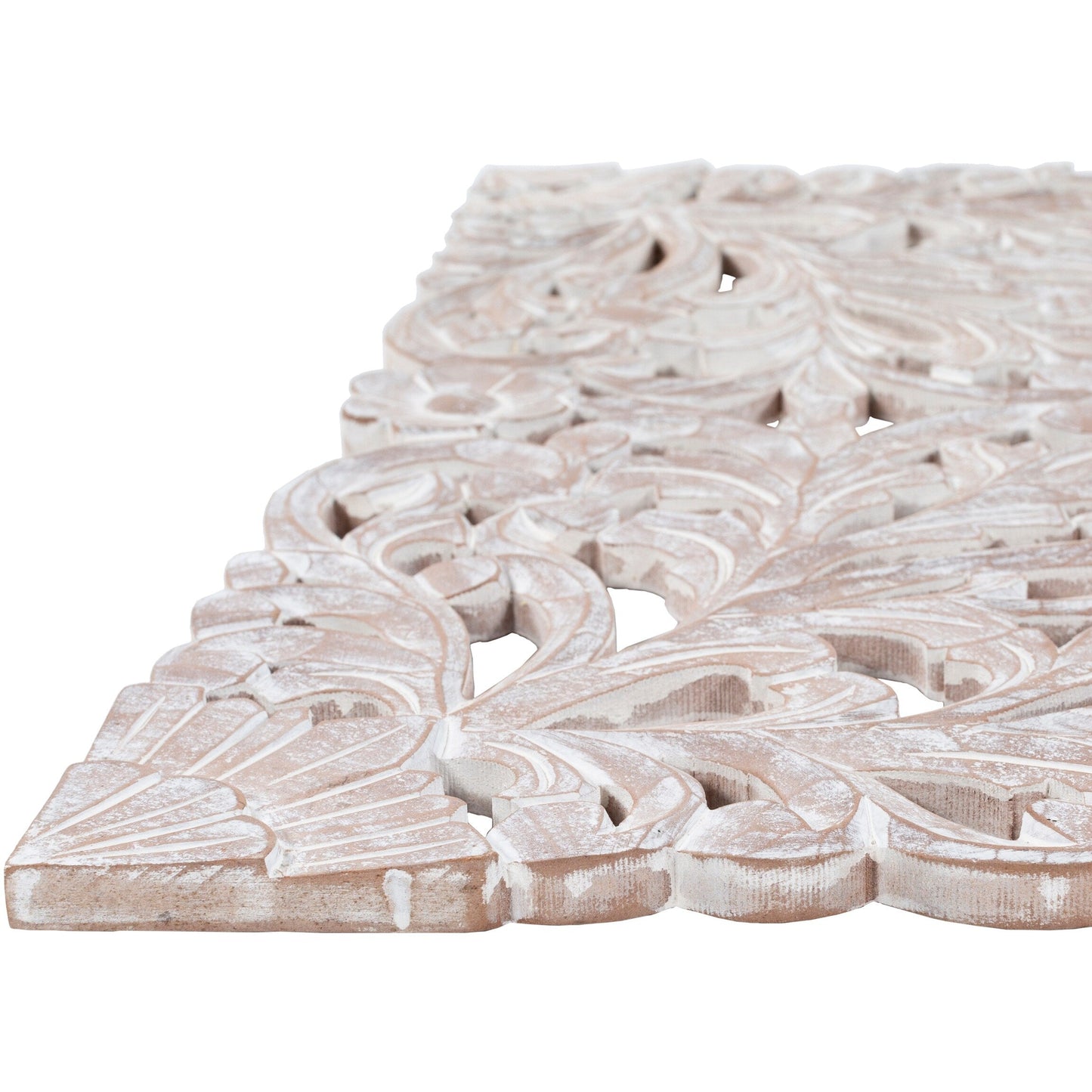 Décoration murale à 3 panneaux en bois naturel sculpté à la main Norma Floral 48 x 28 pouces