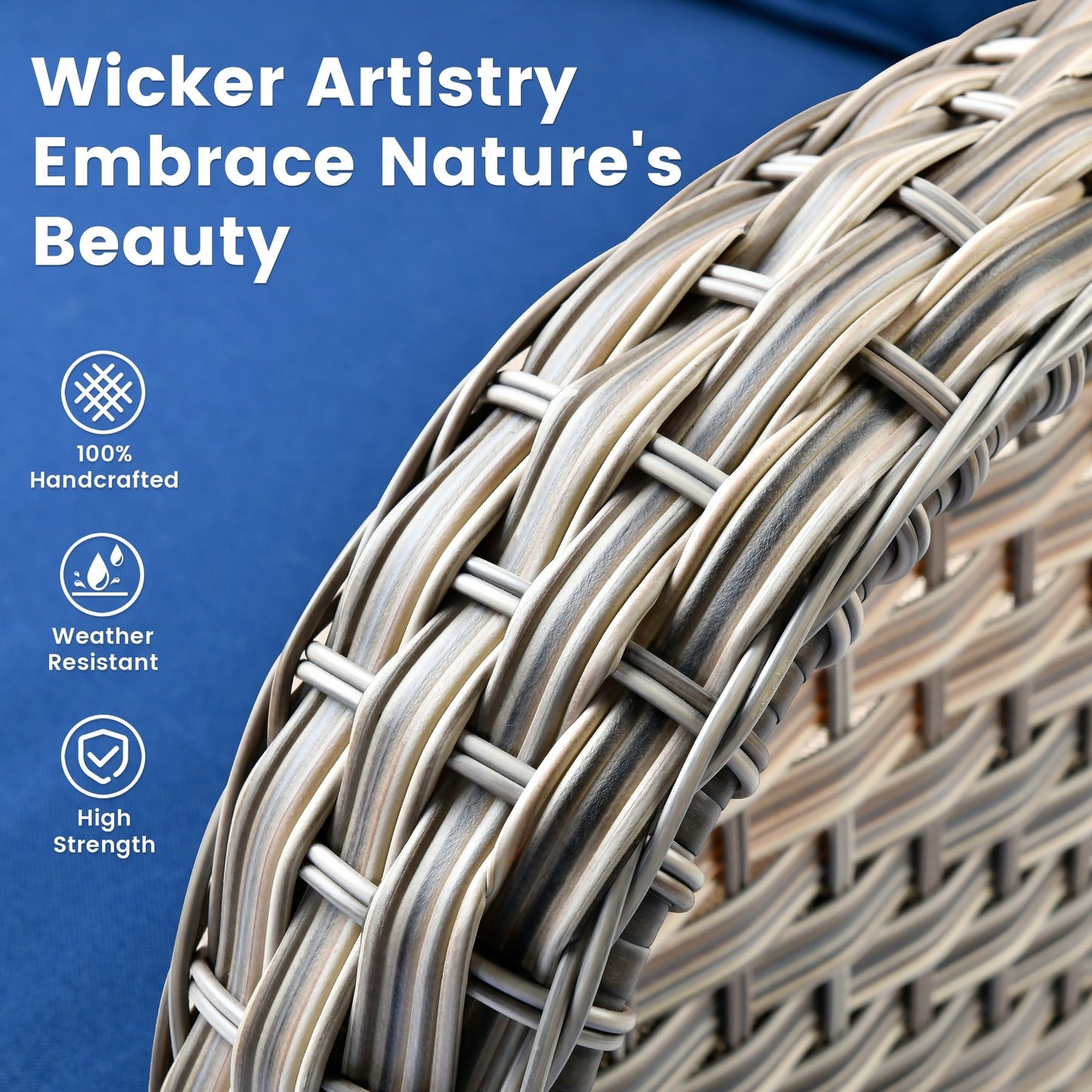 Ensemble de 9 chaises pivotantes d'extérieur en osier OVIOS avec table à feu