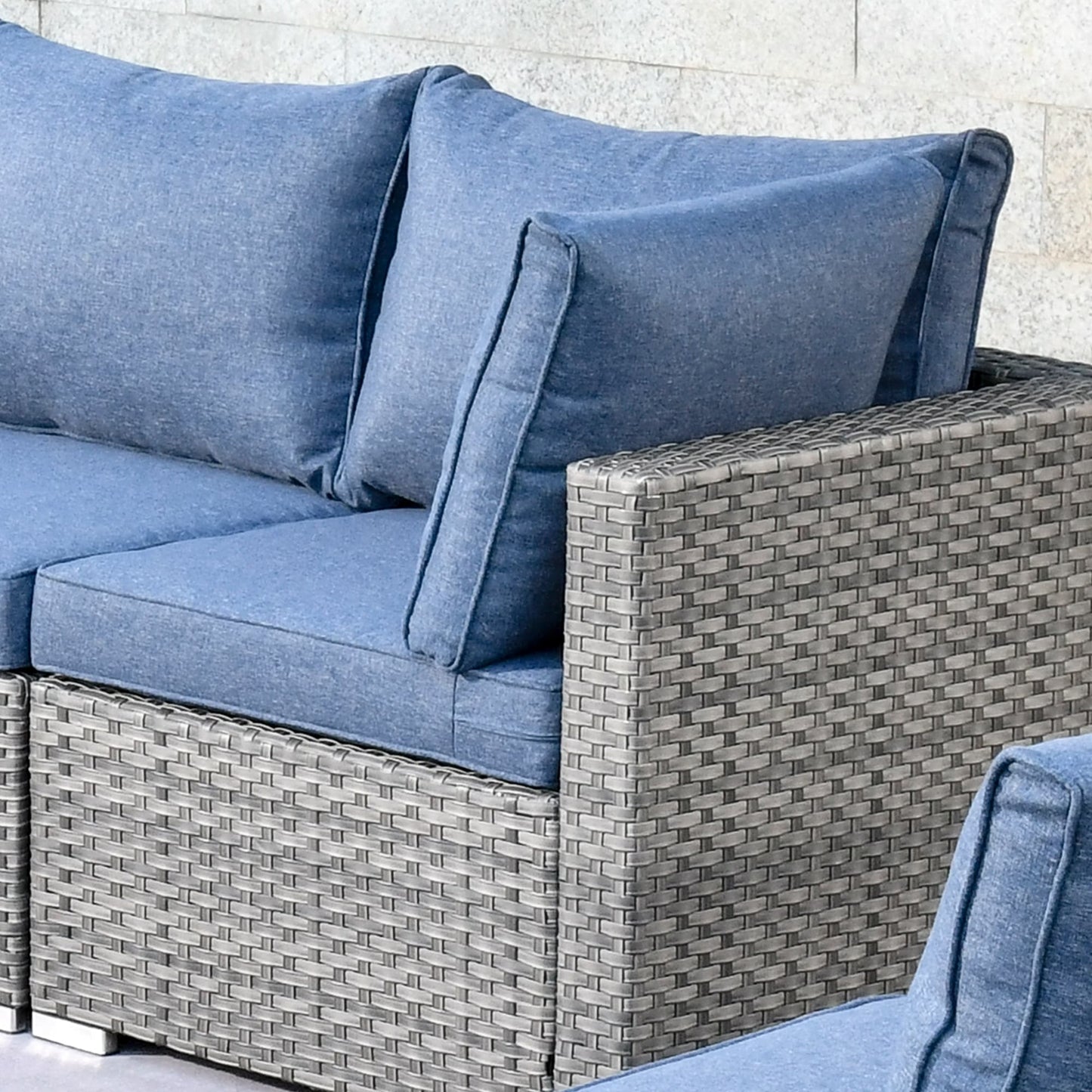 Ensemble de salon sectionnel OVIOS en osier à siège profond, 11 pièces, chaises pivotantes, foyer