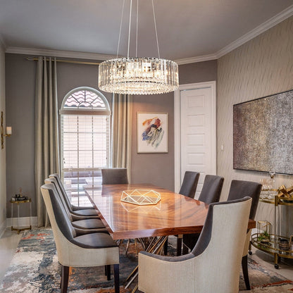 Lustre rond moderne en cristal OYIPRO 6/8/12 lumières en forme de tambour pour îlot de cuisine