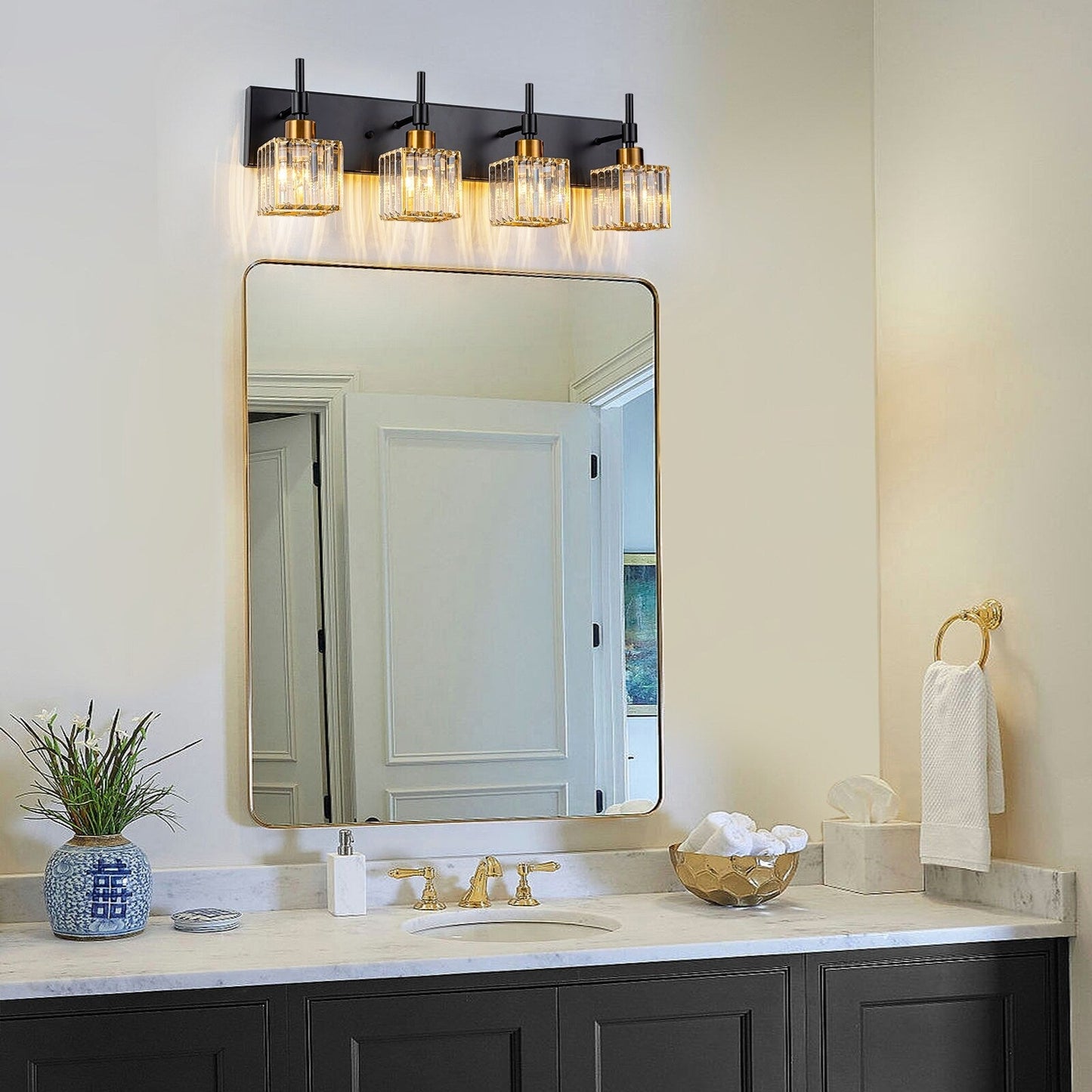 Luminaires de salle de bain en cristal à intensité variable Ora Modern sur miroir Glam Vanity Lights