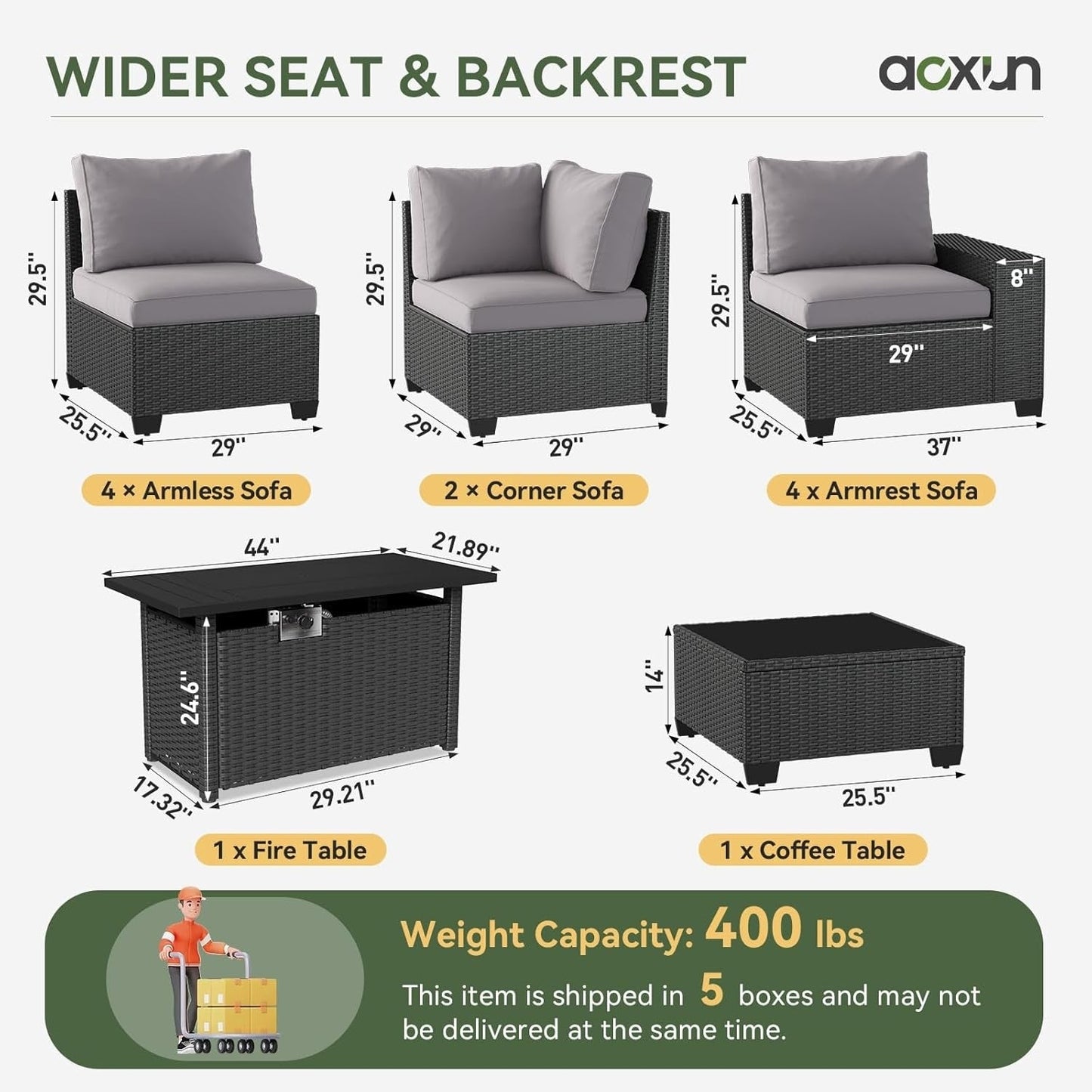 Ensembles de meubles de patio extérieurs avec coussins épais de 4 pouces
