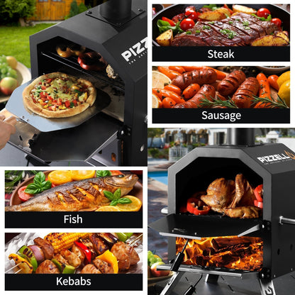 Four à pizza extérieur au feu de bois, machine à pizza à 2 couches, gril à pizza extérieur pour fêtes dans la cour - 12 pouces