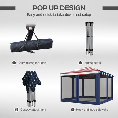 Auvent pop-up robuste Outsunny 10' x 10' avec filet latéral amovible en maille, conception facile à installer, événement de fête en plein air