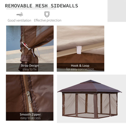 Outsunny 12' x 12' Pop Up Canopy Sun Shade Tente instantanée pliable avec filet latéral en maille, hauteur réglable sur 3 niveaux