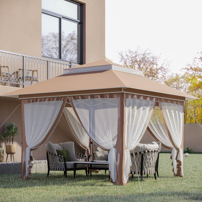 Outsunny 12' x 12' Pop Up Canopy Sun Shade Tente instantanée pliable avec filet latéral en maille, hauteur réglable sur 3 niveaux