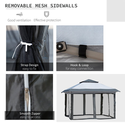 Outsunny 12' x 12' Pop Up Canopy Sun Shade Tente instantanée pliable avec filet latéral en maille, hauteur réglable sur 3 niveaux