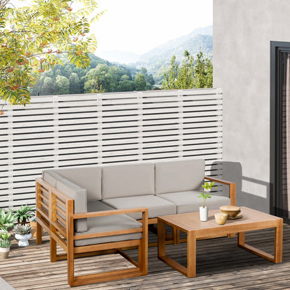 Ensemble de meubles de jardin Outsunny 5 pièces en L, canapé d'extérieur en bois, gris