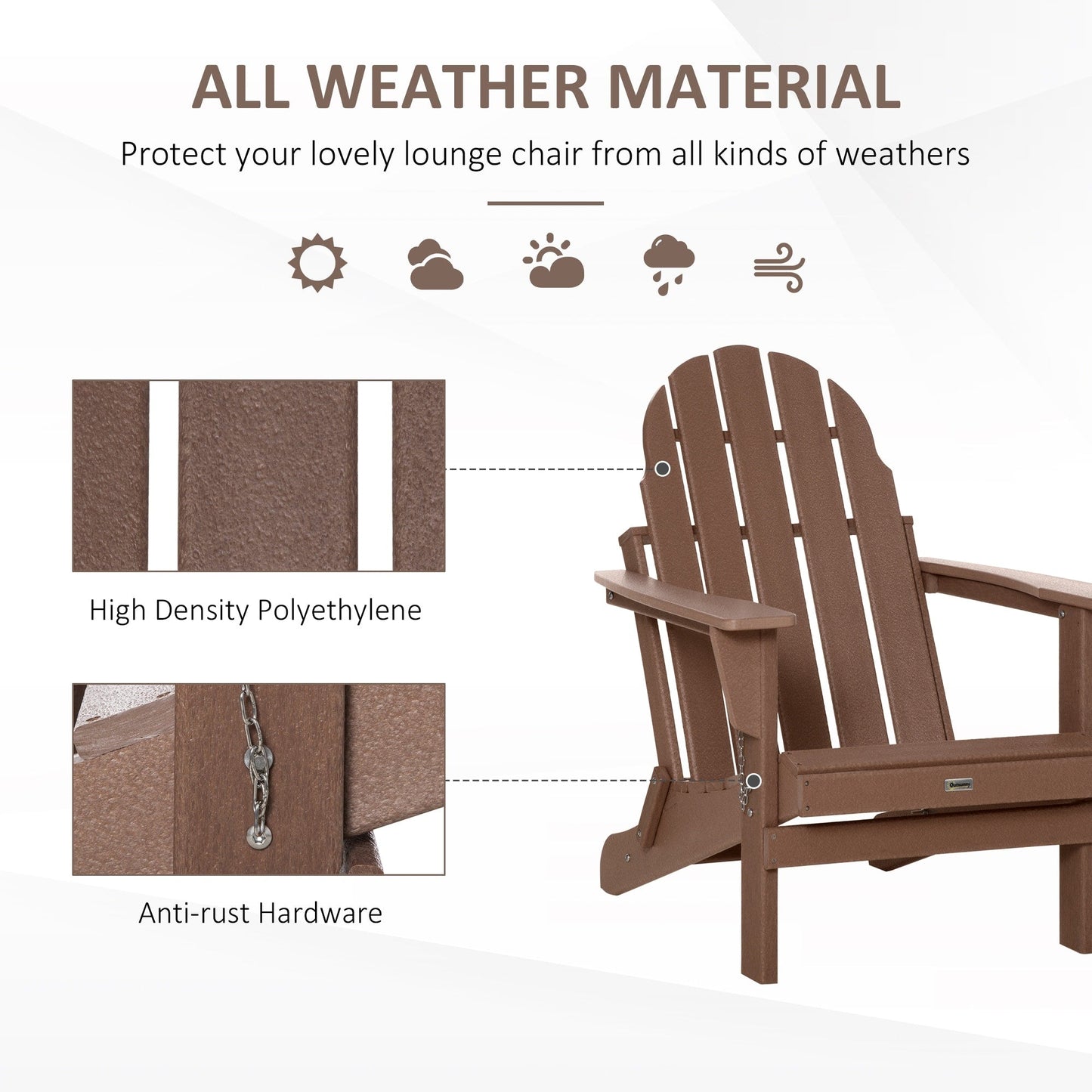 Chaise pliante Adirondack Outsunny, chaises de plage pliantes en plastique PEHD pour terrasse et jardin