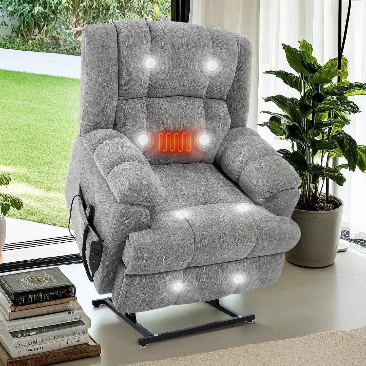 Fauteuil inclinable électrique surdimensionné en chenille avec massage et chauffage lombaire, inclinable en position infinie