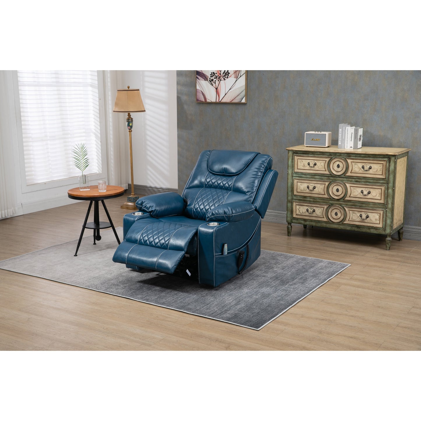 Fauteuil inclinable électrique surdimensionné en cuir PU avec massage, chauffage lombaire, porte-gobelet, position à plat à 180°