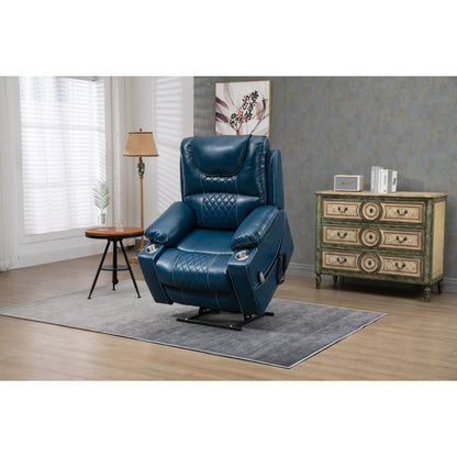 Fauteuil inclinable électrique surdimensionné en cuir PU avec massage, chauffage lombaire, porte-gobelet, position à plat à 180°