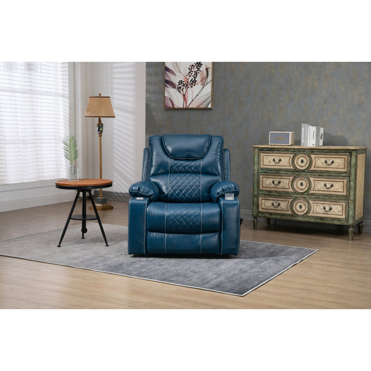 Fauteuil inclinable électrique surdimensionné en cuir PU avec massage, chauffage lombaire, porte-gobelet, position à plat à 180°