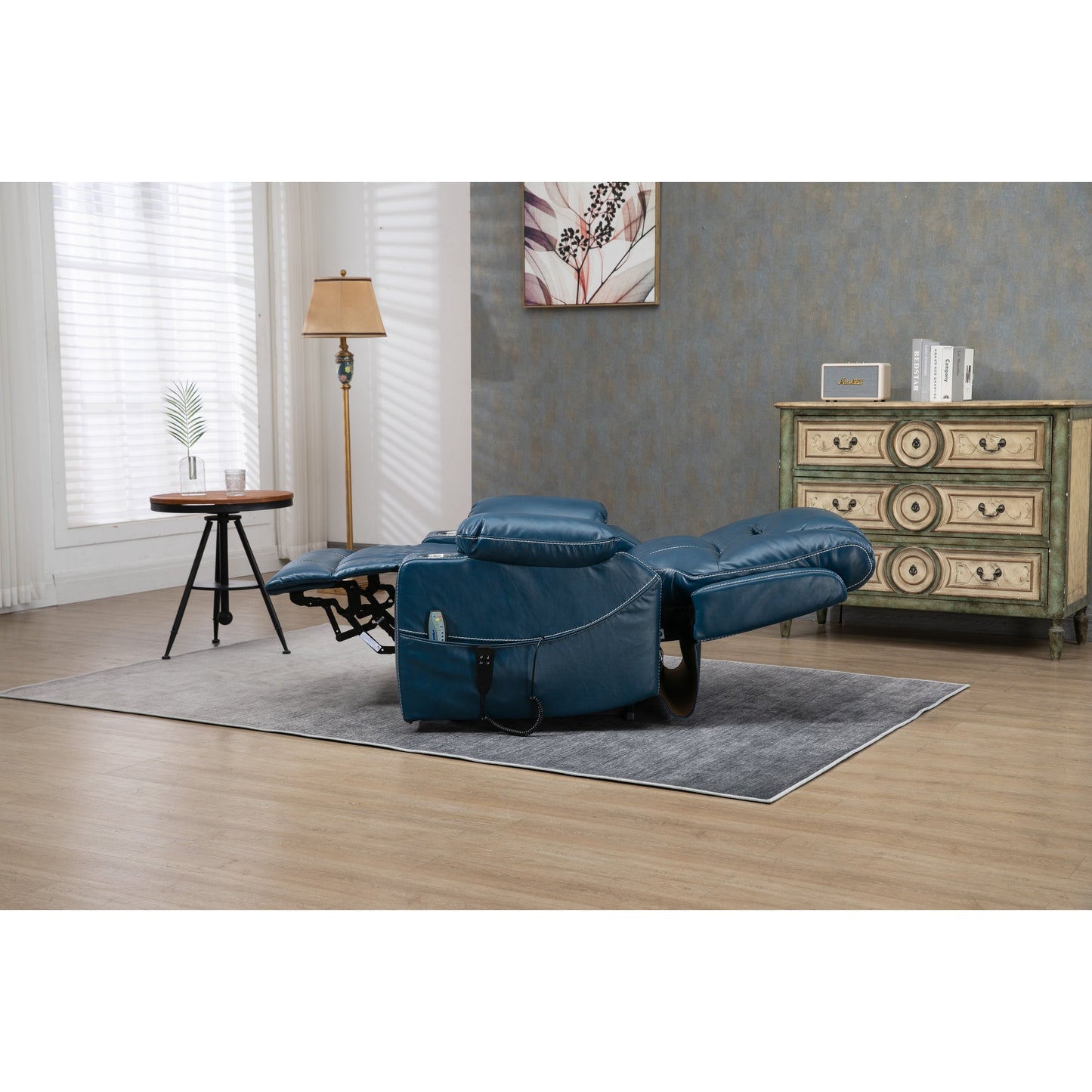 Fauteuil inclinable électrique surdimensionné en cuir PU avec massage, chauffage lombaire, porte-gobelet, position à plat à 180°