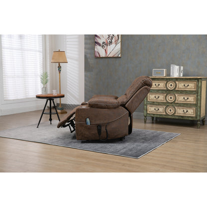 Fauteuil inclinable électrique surdimensionné en cuir PU avec massage, chauffage lombaire, porte-gobelet, position à plat à 180°