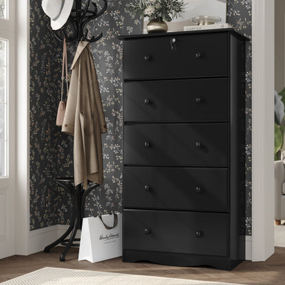 Commode 5 tiroirs géants 100 % bois massif de Palace Imports avec serrure, boutons en métal ou en bois