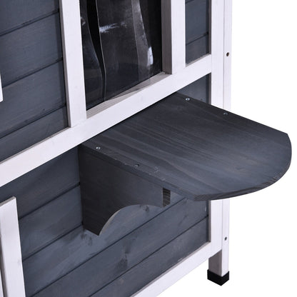Maison pour chat d'extérieur PawHut en bois de sapin à deux étages, abri pour chats sauvages en bois avec toit en asphalte ouvrable pour intérieur/extérieur, blanc/gris