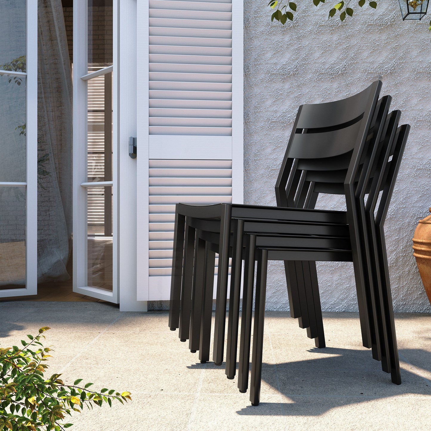 Ensemble de salle à manger d'extérieur en aluminium Pellebant 5/7/9 pièces avec table extensible et chaises empilables