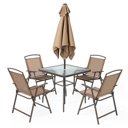 Ensemble de patio Pellebant 6 pièces avec table, parasol et 4 chaises pliantes - 22,4 L x 26,8 P x 34,4 H