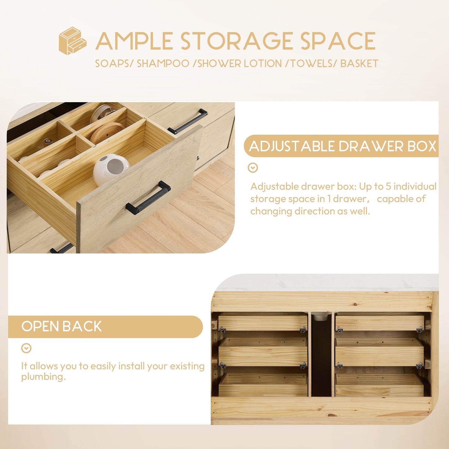 Meuble-lavabo Porto avec dessus en quartz blanc sans miroir