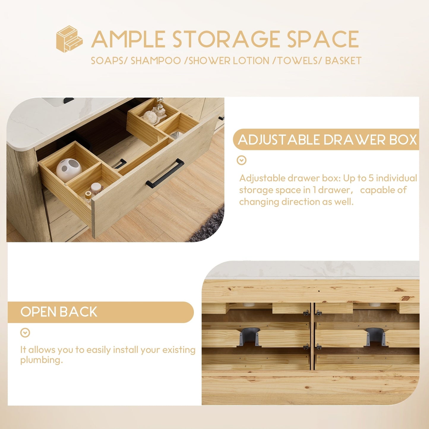 Meuble-lavabo Porto avec dessus en quartz blanc sans miroir