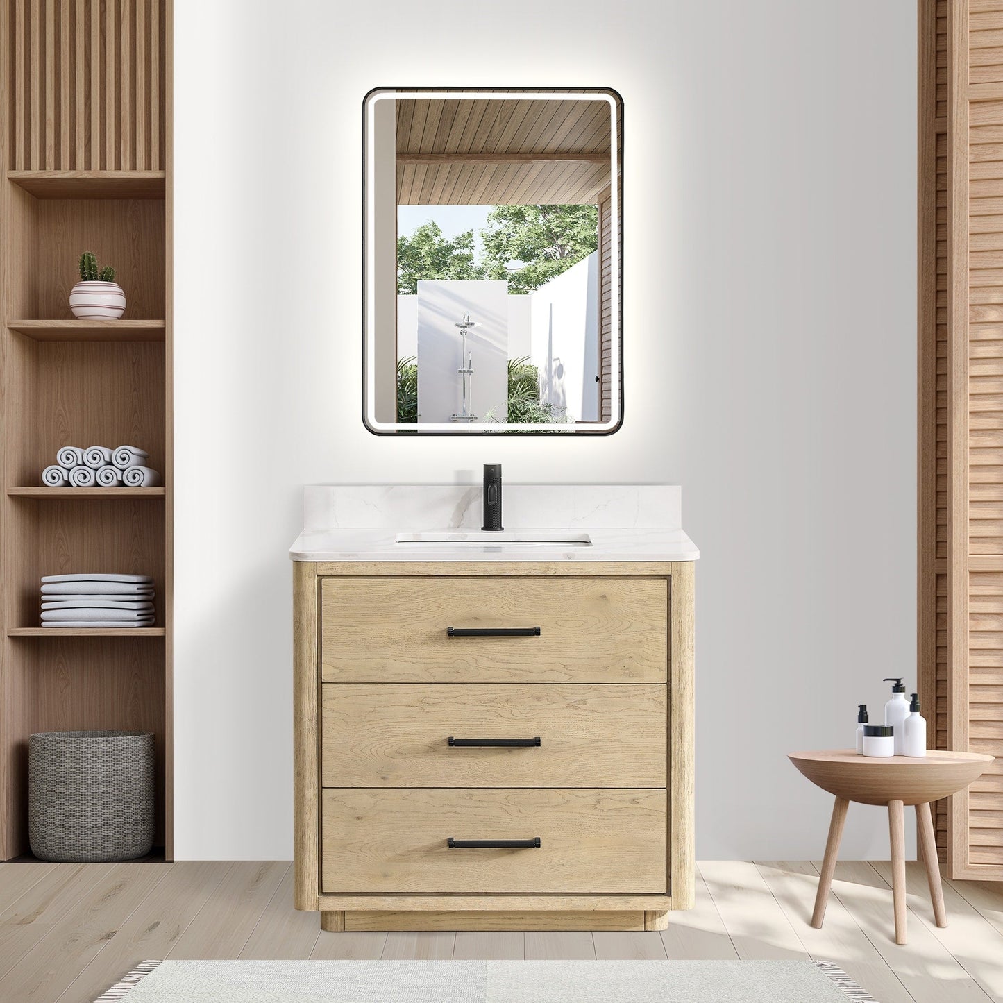 Meuble-lavabo Porto avec dessus en quartz blanc sans miroir
