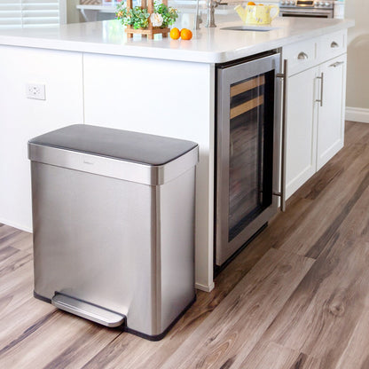 Poubelle de recyclage rectangulaire Qualiazero 16 gal (unité double 8 gal) – Acier inoxydable