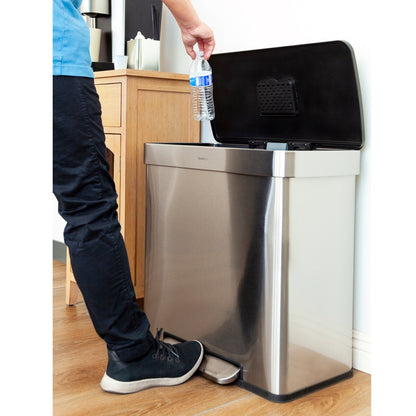 Poubelle de recyclage rectangulaire Qualiazero 16 gal (unité double 8 gal) – Acier inoxydable