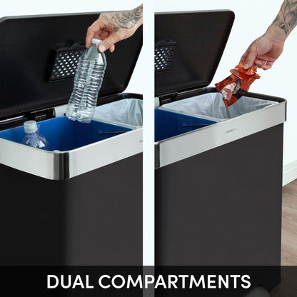 Poubelle de recyclage rectangulaire Qualiazero 16 gal (unité double 8 gal) – Acier inoxydable