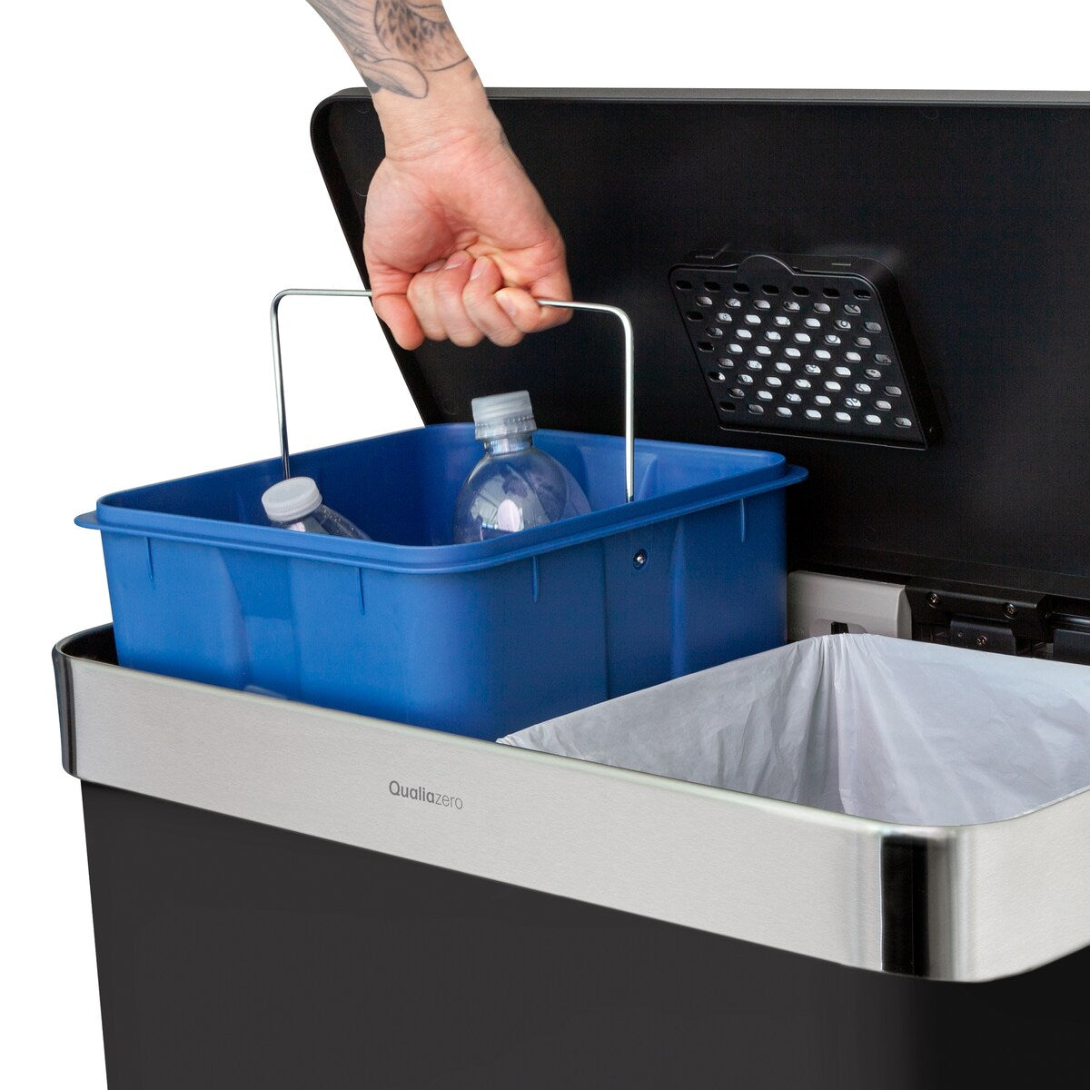 Poubelle de recyclage rectangulaire Qualiazero 16 gal (unité double 8 gal) – Acier inoxydable