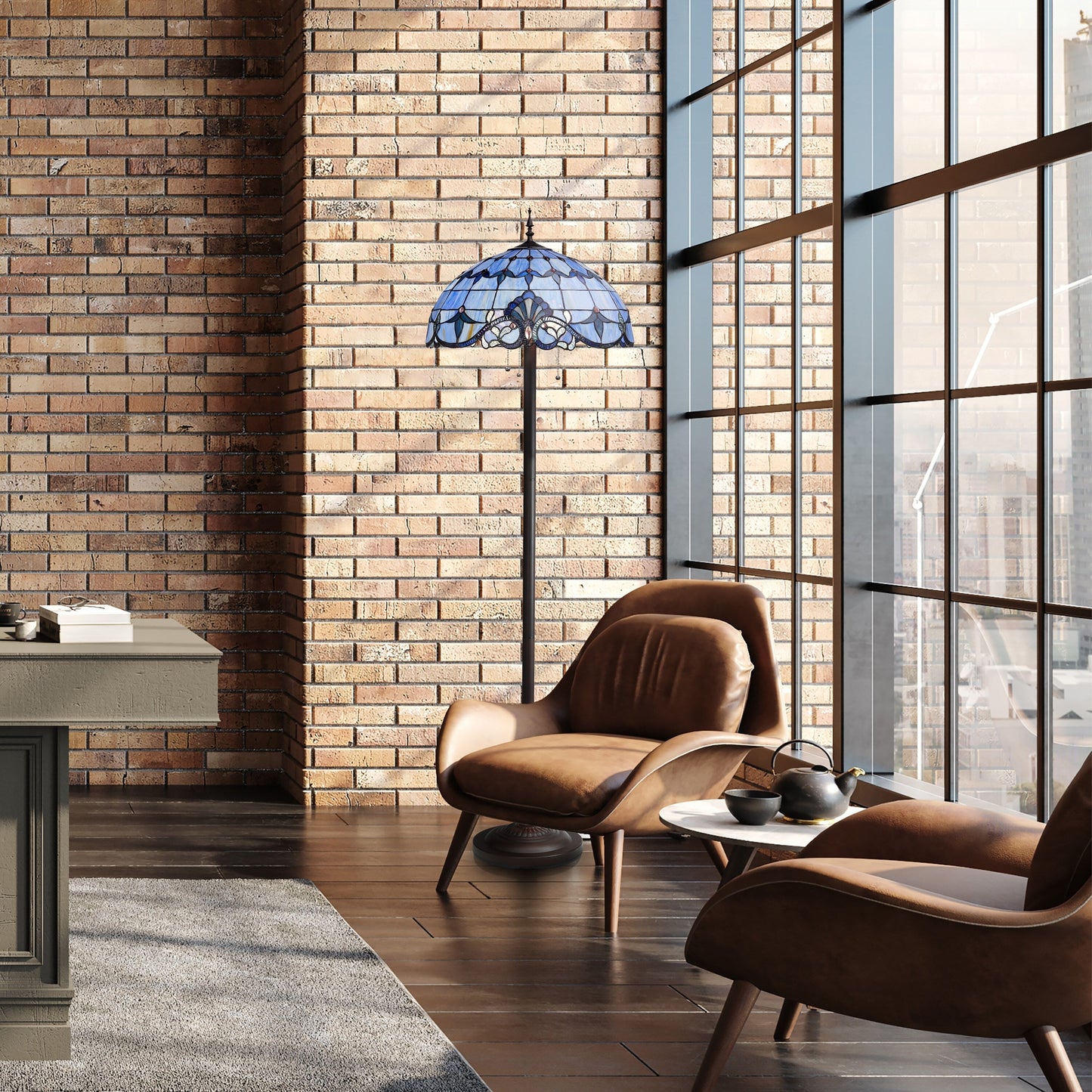 Lampadaire à 3 lumières en verre teinté et résine River of Goods Allistar, 64 pouces de hauteur, éclairage vers le bas - 20 L x 20 l x 64 H