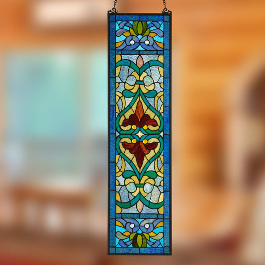 Panneau de fenêtre en vitrail victorien Fleur de lys River of Goods - 9,5 L x 0,25 l x 36 H