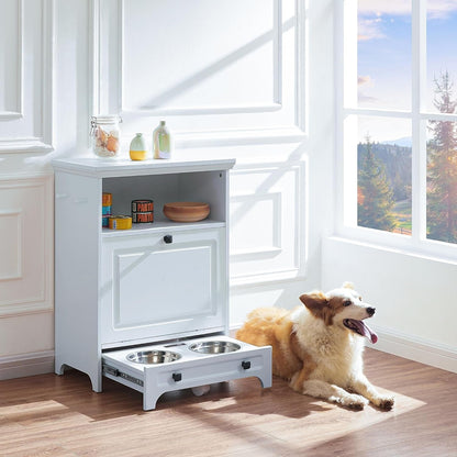 Station d'alimentation pour chiens Roomfitters avec 2 gamelles surélevées et armoire d'alimentation inclinable pour animaux de compagnie