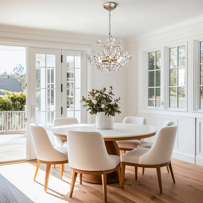 Lustre Rosa à 6 lumières en cristal argenté brossé avec motif de fleurs champagne
