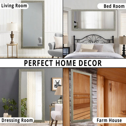 Miroir rustique pleine longueur - 66 x 32 cm, cadre rectangulaire en bois, miroir intégral pour salon, chambre à coucher