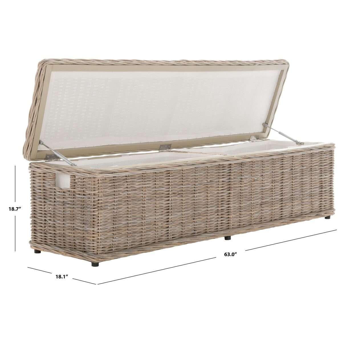 Coffre de rangement en rotin naturel gris Marcelien de SAFAVIEH - 63 x 18,1 x 18,7 - 63 L x 18 P x 19 H