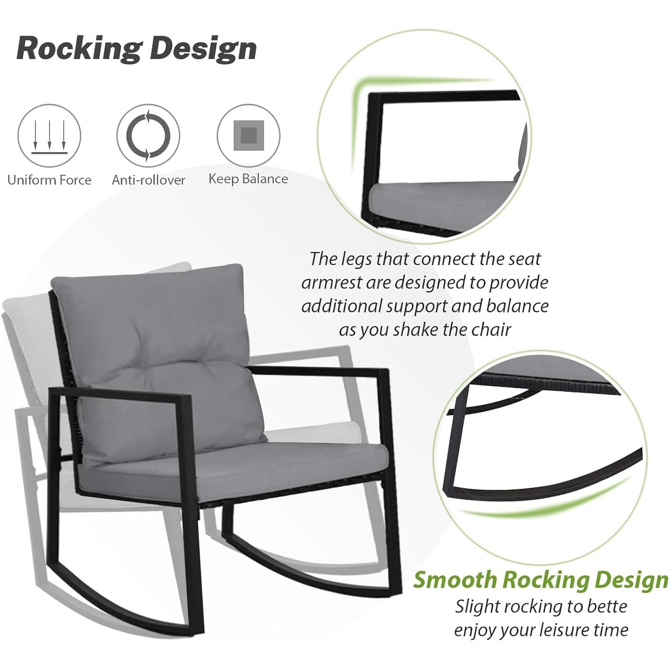 Ensemble bistrot à bascule d'extérieur en métal noir SUNCROWN 3 pièces