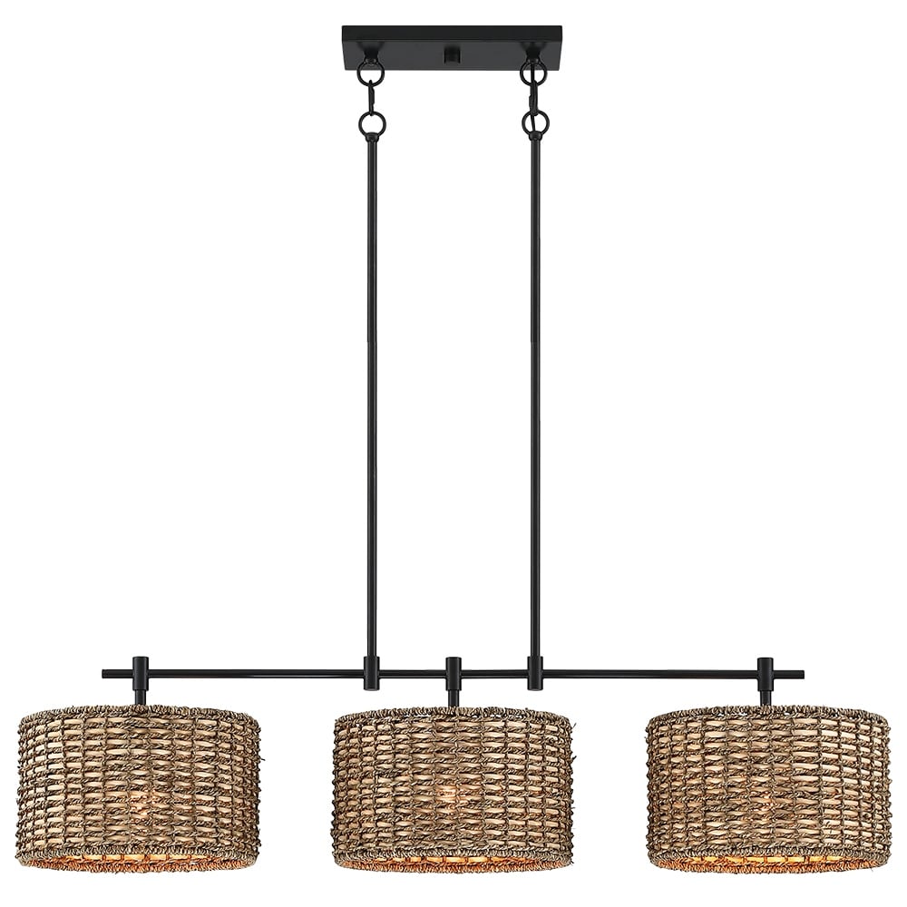 Lustre linéaire noir Sedgy à 3 lumières pour îlot de cuisine de style ferme - 41 W