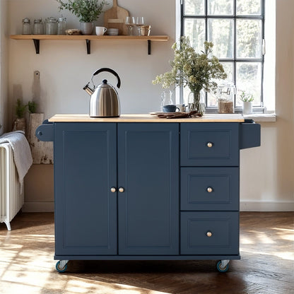 Desserte de cuisine Sophia &amp; William avec abattant et plateau en bois d'hévéa, desserte de cuisine roulante avec grand meuble de rangement