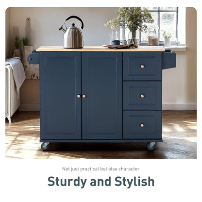 Desserte de cuisine Sophia &amp; William avec abattant et plateau en bois d'hévéa, desserte de cuisine roulante avec grand meuble de rangement