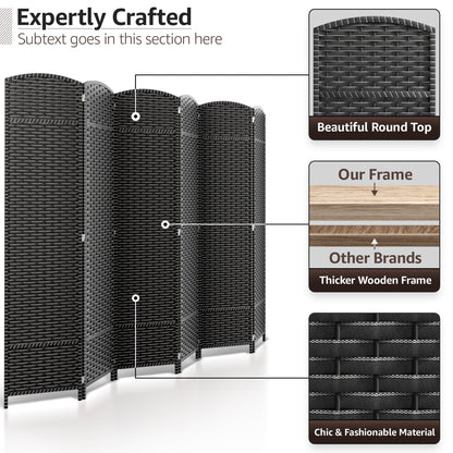 Séparateur de pièce Sorbus à 6 panneaux, cloison de séparation extra large et pliable, tissé à la main, à double charnière, en maille - 1,8 m