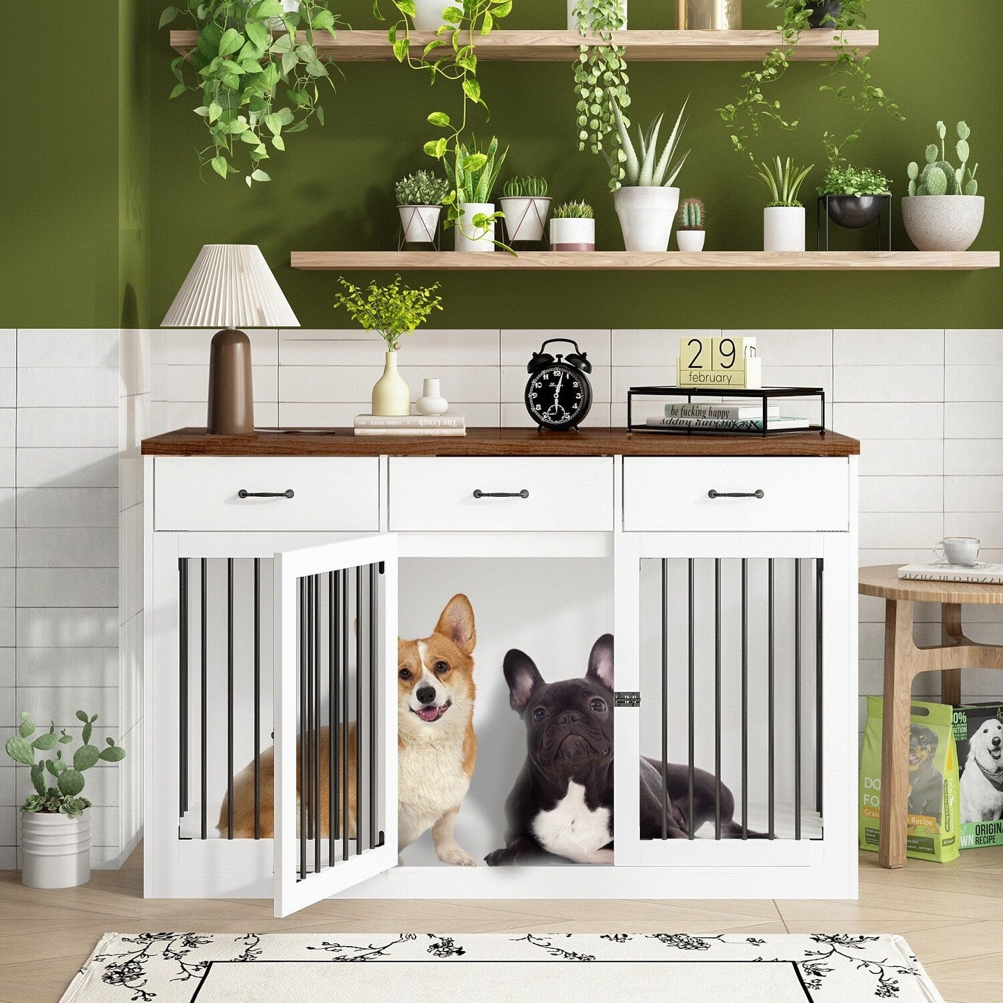 Élégant meuble de rangement en bois pour chien, 3 tiroirs