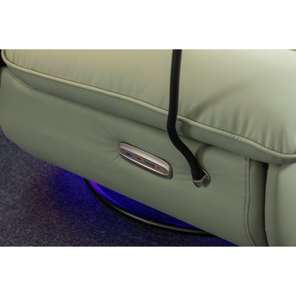 Fauteuil inclinable pivotant et électrique avec haut-parleurs Bluetooth, support de téléphone, ports de chargement USB et Type-C, rangement dissimulé dans les accoudoirs
