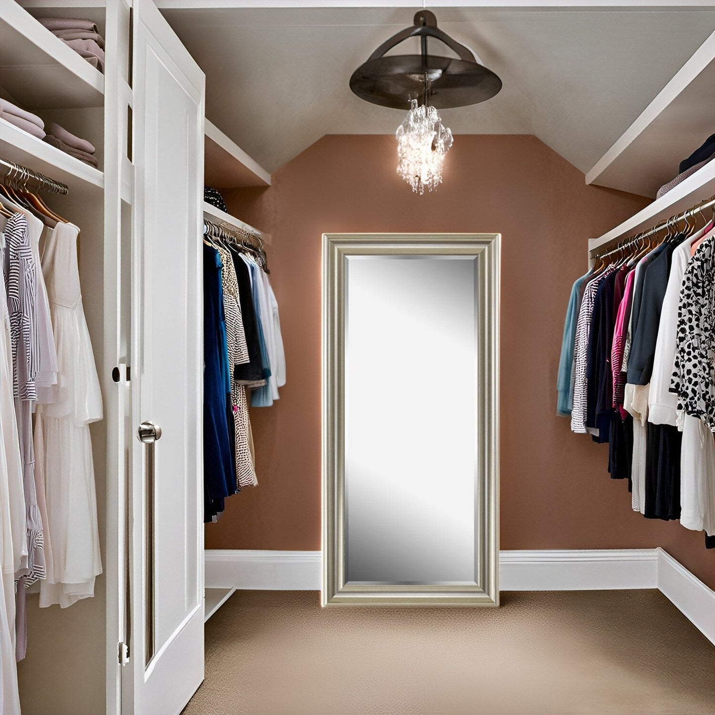 Grand miroir sur toute la surface, miroir surdimensionné, cadre en imitation bois lisse, miroir rectangulaire à suspendre au mur