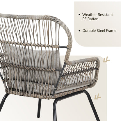 Ensemble de bistrot d'extérieur 3 pièces en osier, mobilier de jardin en rotin toutes saisons, chaises de patio avec coussins