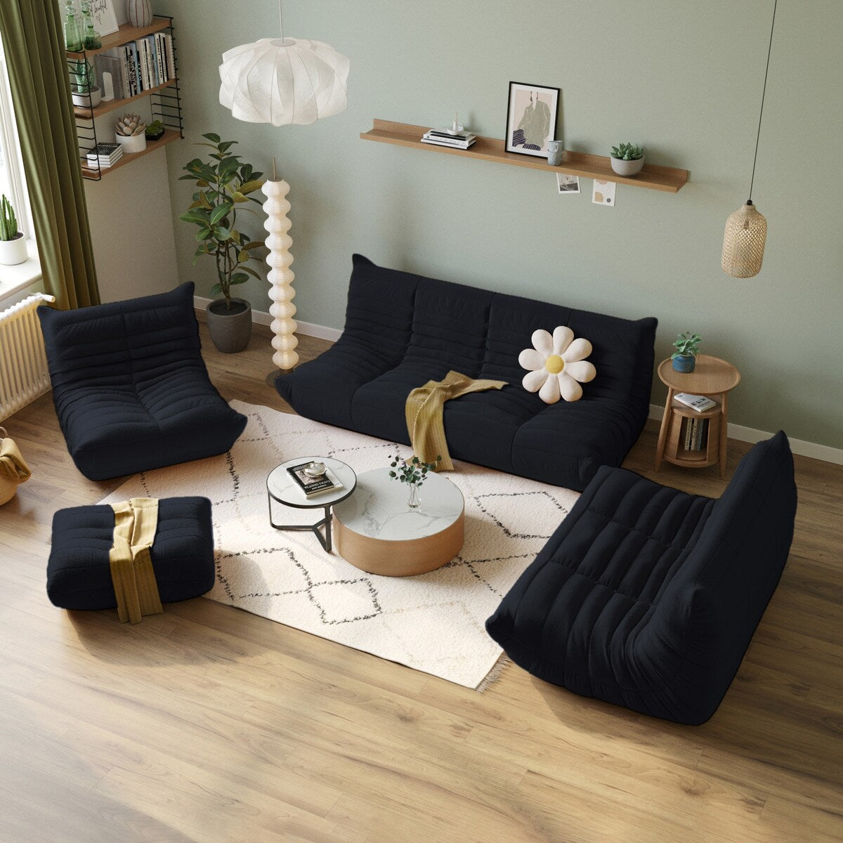 Ensembles de canapés-poufs en velours Teddy